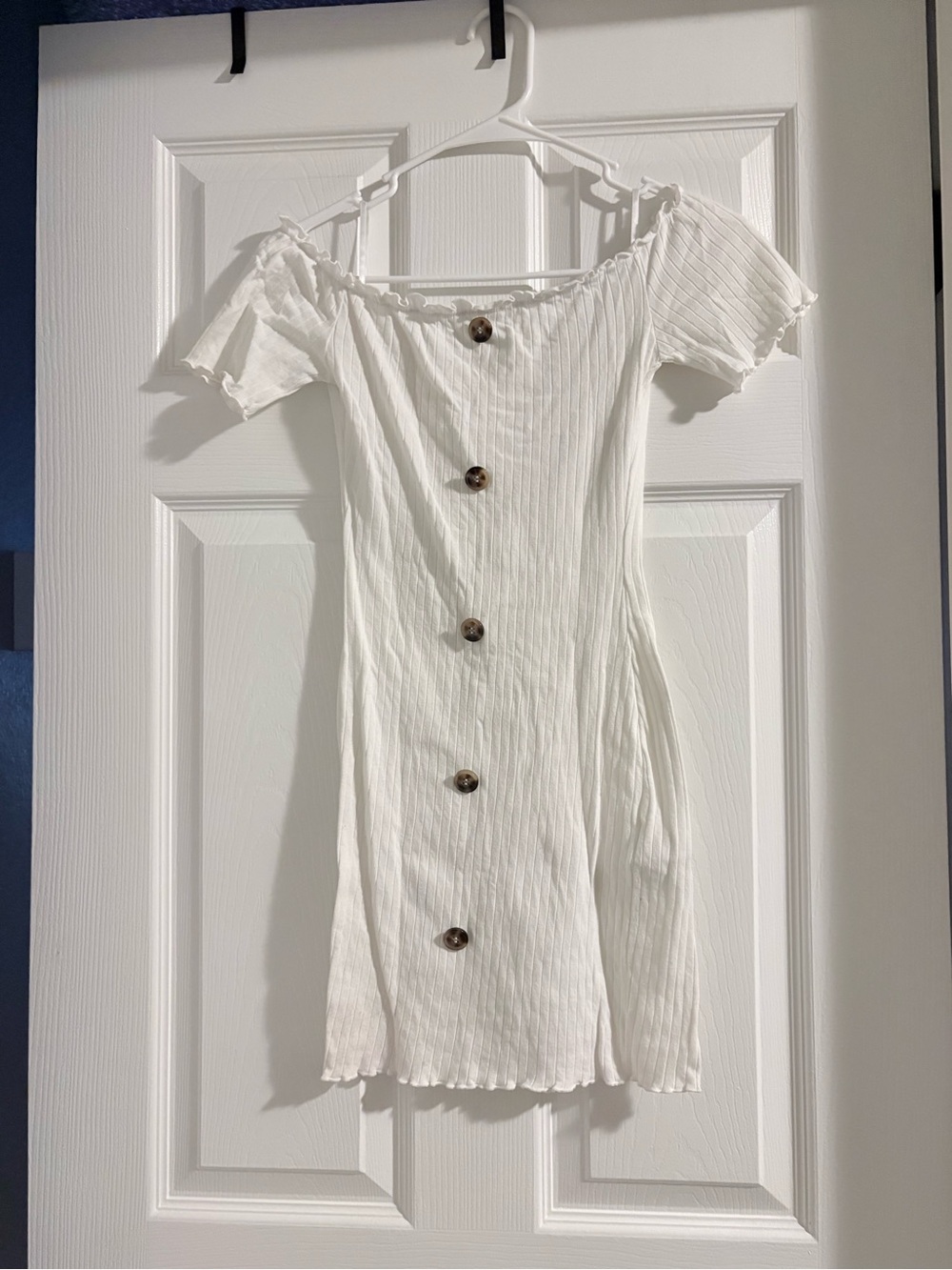 Off-Shoulder White Button-Front Women’s Dress